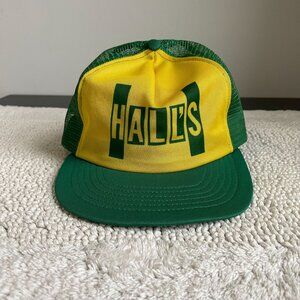80s Vintage Halls Mesh Snapback Trucker Hat OSFA Two Tone Advertising Cap